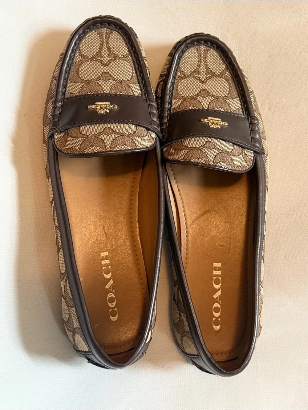 Coach Odette Signature Jacquard Driver Loafers Size 9.5B Brown Tan